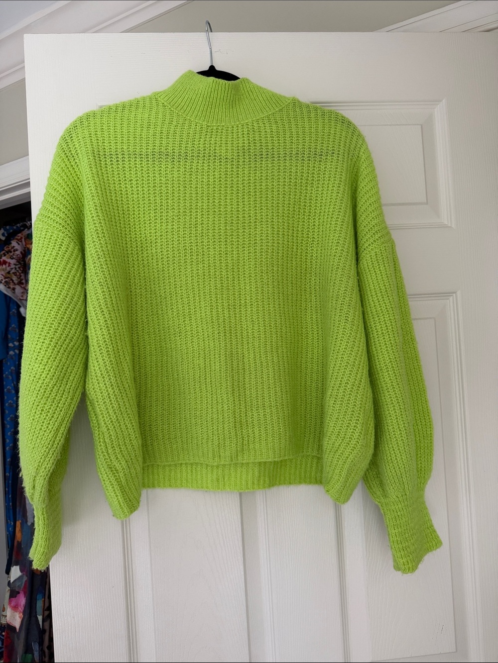 Anthropologie Neon Lime Knit Turtleneck Sweater